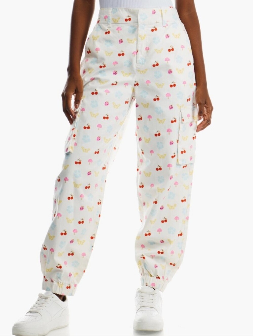 White Cherry Fruit & Pastel Print Cargo Pants